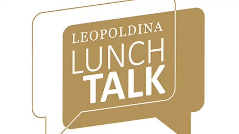 Bronzefarbene Sprechblase, in der weiß Leopoldina Lunchtalk steht. 