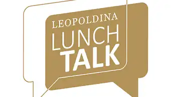 Bronzefarbene Sprechblase, in der weiß Leopoldina Lunchtalk steht. 