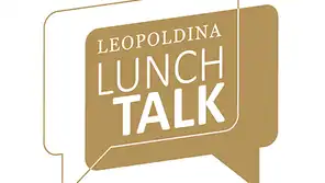 Bronzefarbene Sprechblase, in der weiß Leopoldina Lunchtalk steht. 