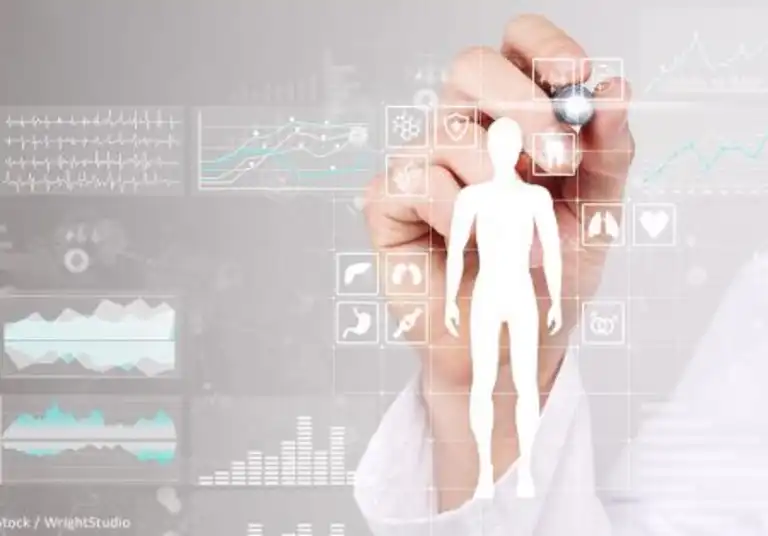 Doctor using modern computer with Medical record diagram on virtual screen concept. Health monitoring application.