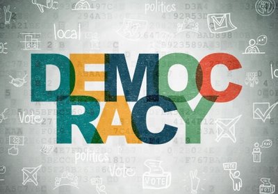 Political concept: Democracy on Digital Data Paper background