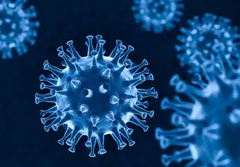 3D render: Corona virus - Schematic image of viruses of the Corona family in blue color. Selective focus