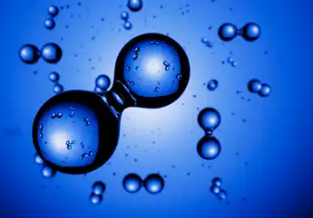 3d render: Abstract hydrogen molecules H2 in front of blue vignetted background