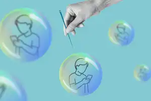 Social Media Echo Chamber Concept with Isolated Users Trapped in Digital Bubbles, Smartphone Addiction, Algorithmic Filtering, Online Manipulation and Selective Information Exposure