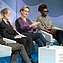 Adam Smith, Peter Agre, Ursula Staudinger und Tolu Oni (von links) sprechen über die Bedeutung der Gesundheit. Foto: David Ausserhofer für die Leopoldina