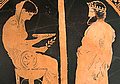 Orakel von Delphi, Ausschnitt. Antikensammlung Berlin, Altes Museum. Bild: Zde, Oracle of Delphi, red-figure kylix, 440-430 BC, Kodros Painter. Wikimedia Commons, CC-BY-SA 4.0